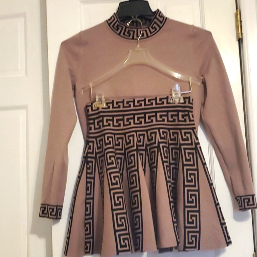 Women Retro Contrast Print Top And Skirt Two-Piece Set S